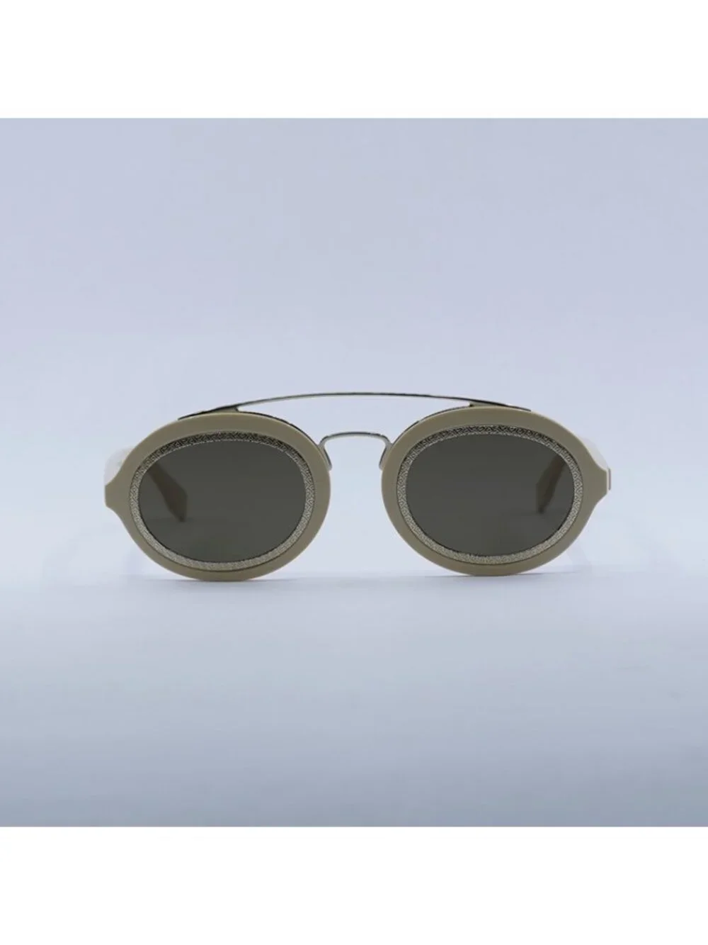 Fendi FE40094I 25E Sunglasses Ivory/Gold Oval Frame, Brown Lenses